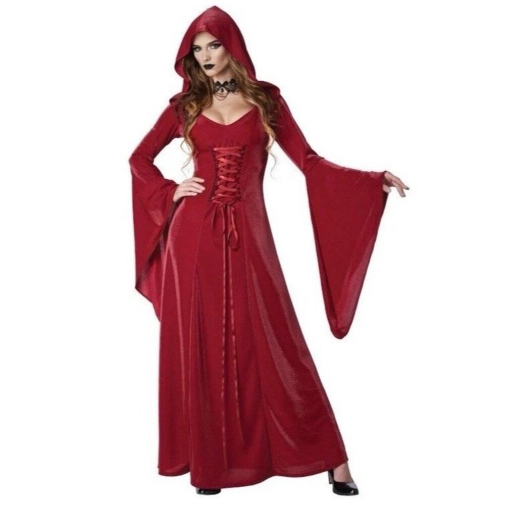 California Costumes Crimson Robe Hooded Dress Gown Medium S Halloween Sorceress - Picture 2 of 12